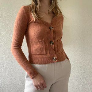 Madewell Shrunken Merino Wool Cardigan Sweater Women's Medium Orange Pockets